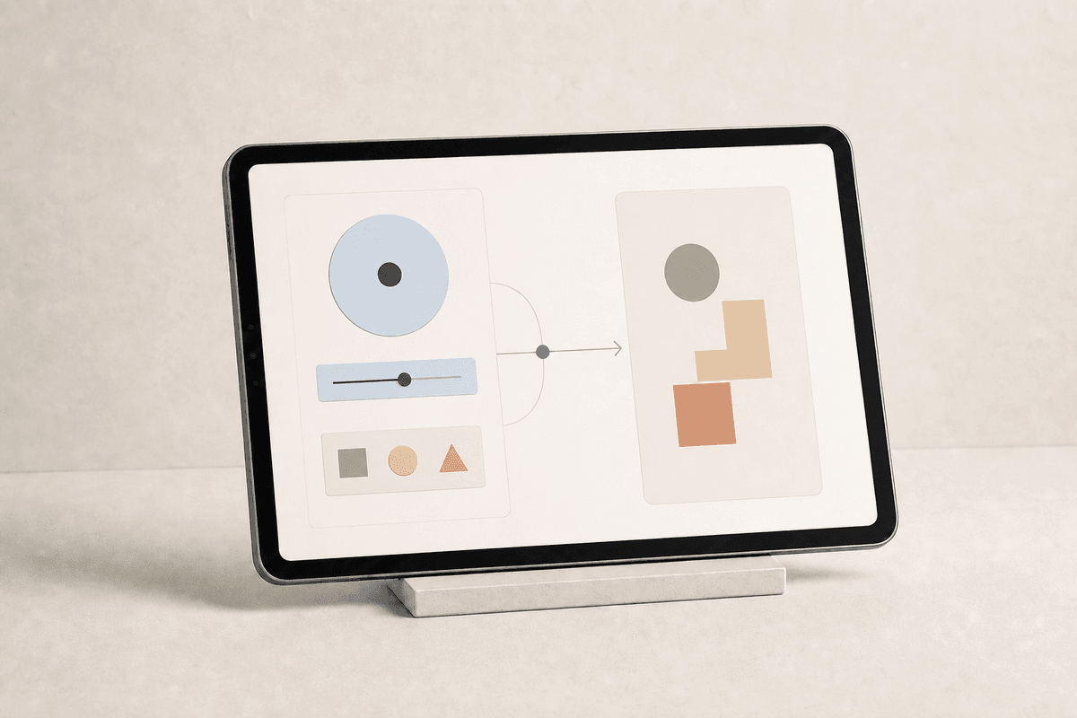 Tablet minimalista representando uma ferramenta operacional
